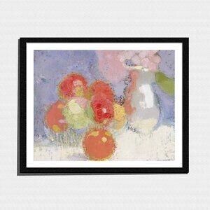 Art Print, Colorful Pastel Tones Flowers and Fruit Still-Life